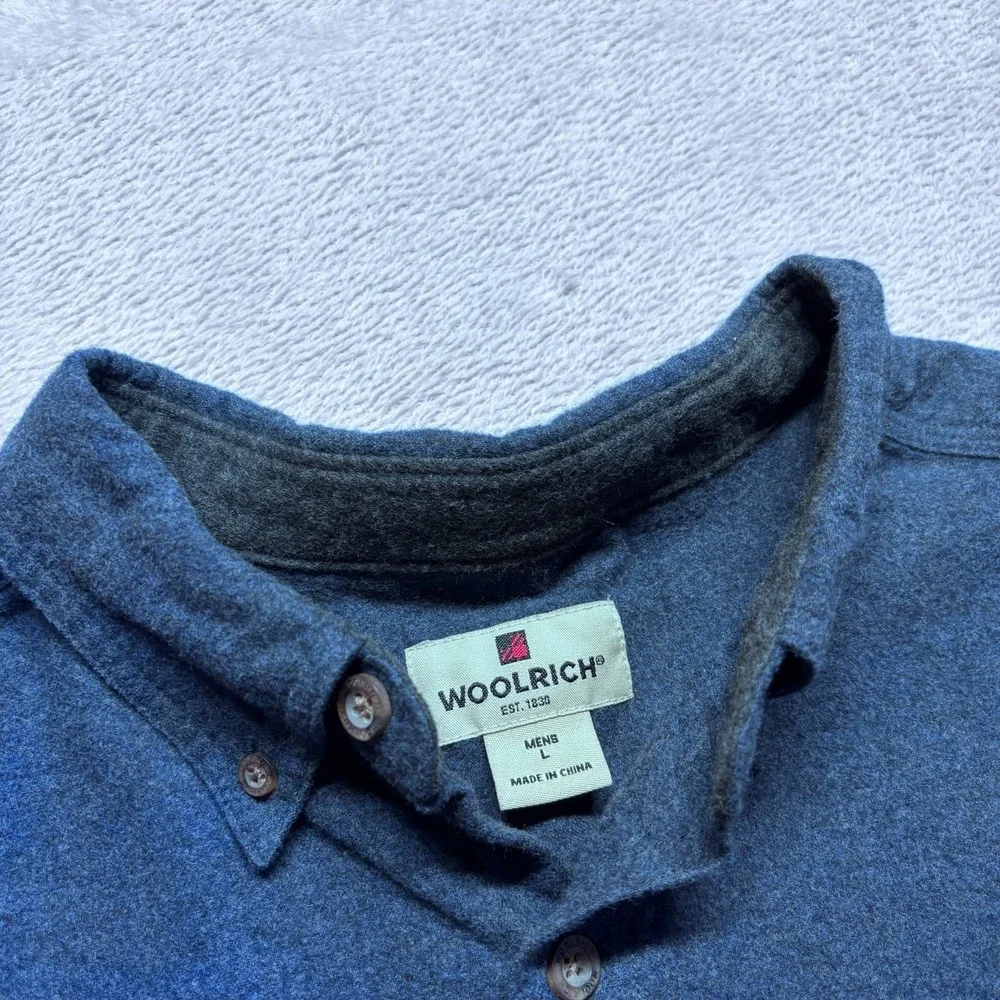 Woolrich Flannel Shirt Mens L Long Sleeve Blue 100% Cotton Chamois Button Up EUC